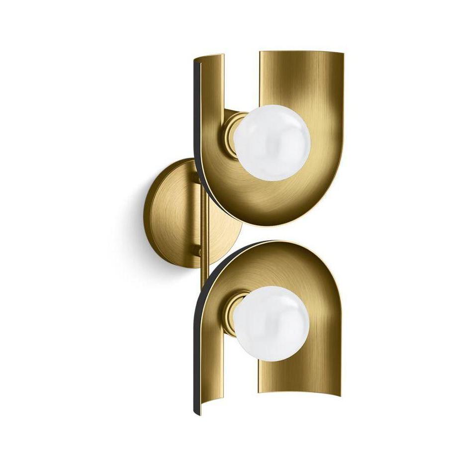 Kohler® 31783-SC02-BML 31783-SC02 Jabot® Two Light Sconces, G25 Lamp, 120 V, Black/Brass Trim Housing, (2) Lamps