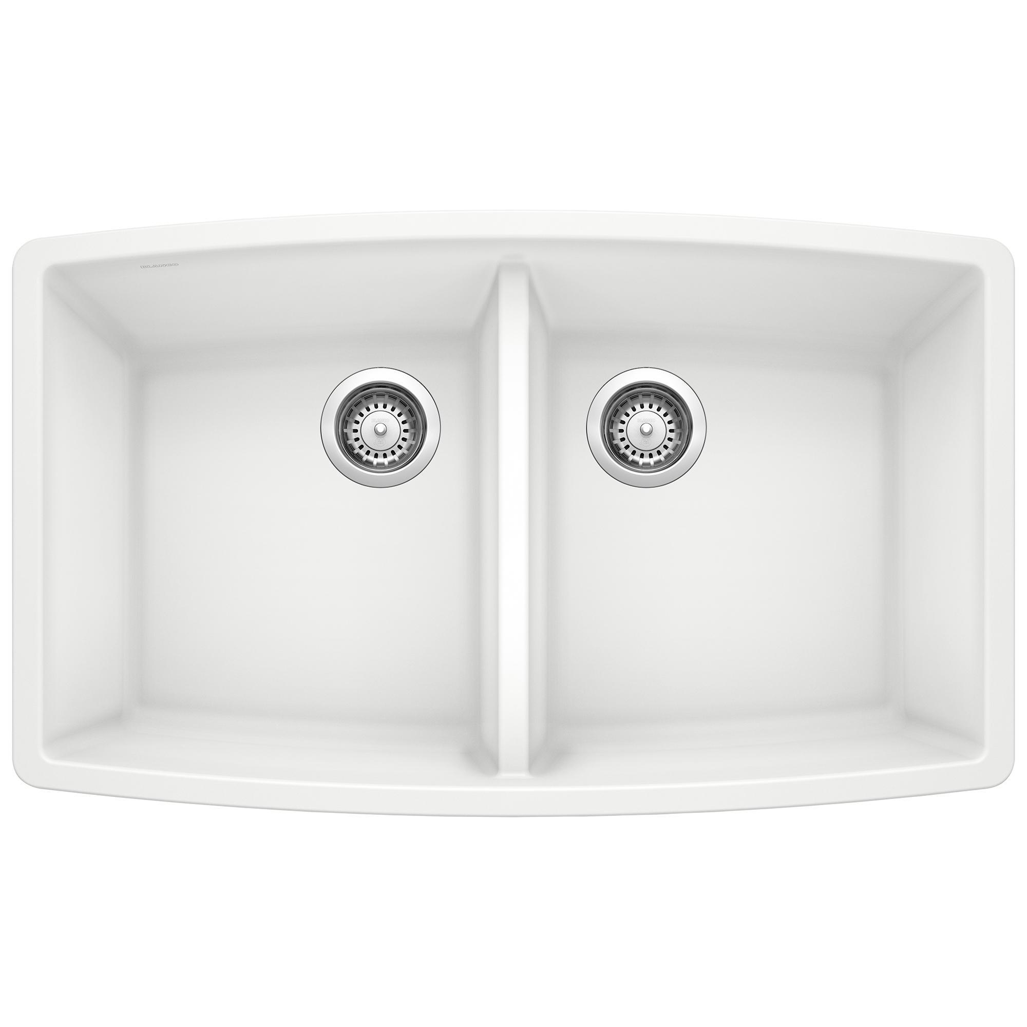 Blanco 440071 PERFORMA™ SILGRANIT® II Kitchen Sink, White, Rectangle Shape, 15 in Left, 15 in Right L x 18 in Left, 18 in Right W x 10 in Left, 10 in Right D Bowl, 33 in L x 20 in W, Solid Granite