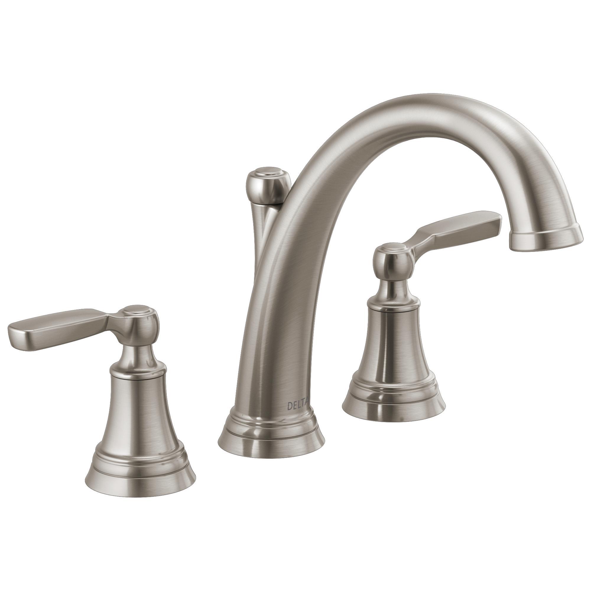 DELTA® T2732-SS Roman Tub Faucet Trim, Woodhurst™, 10 to 16 in Center, Stainless, 2 Handles, Function: Traditional, Domestic
