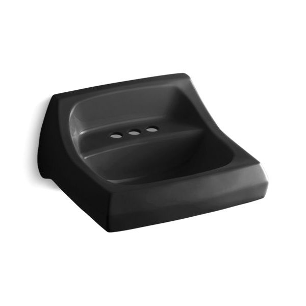 Kohler® 2005-7 Kingston™ Bathroom Sink With Overflow, Squared Shape, 4 in Faucet Hole Spacing, 21-1/4 in W x 18-1/8 in D x 7-1/4 in H, Vitreous China, Black