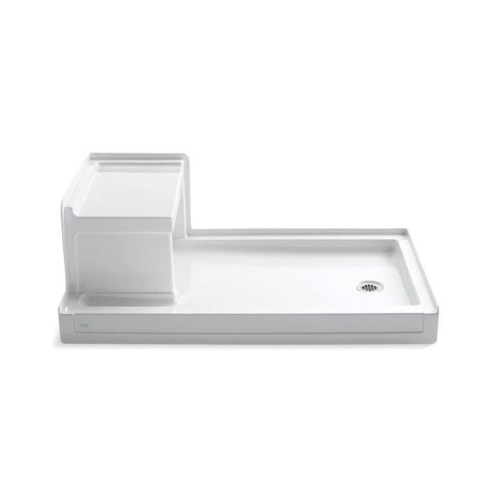 Kohler® 1978-0 Tresham® Single Threshold Shower Base, White, Right Drain, 60 in L x 36 in W x 21-1/8 in D