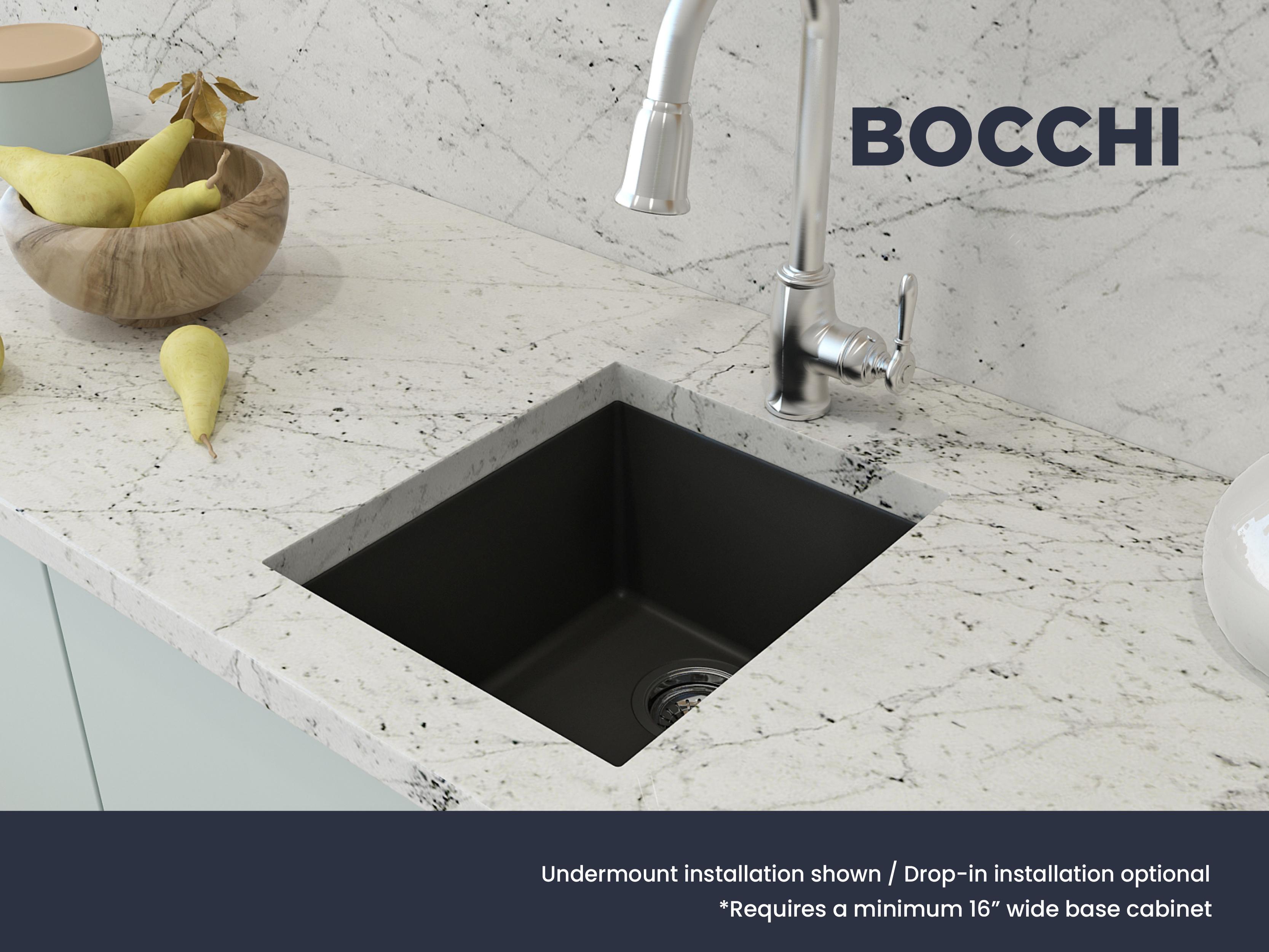 BOCCHI 1608-504-0126 Campino Uno Kitchen Sink, 1 Faucet Holes, 8 in H x 19-3/4 in W x 16-1/8 in L, Granite, Matte Black, Import