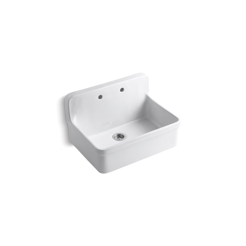 Kohler® 12700-0 Gilford™ Kitchen Sink, Rectangle Shape, 2 Faucet Holes, 22 in W x 30 in D x 17-1/2 in H, Reinforced Base Mount, Vitreous China, White