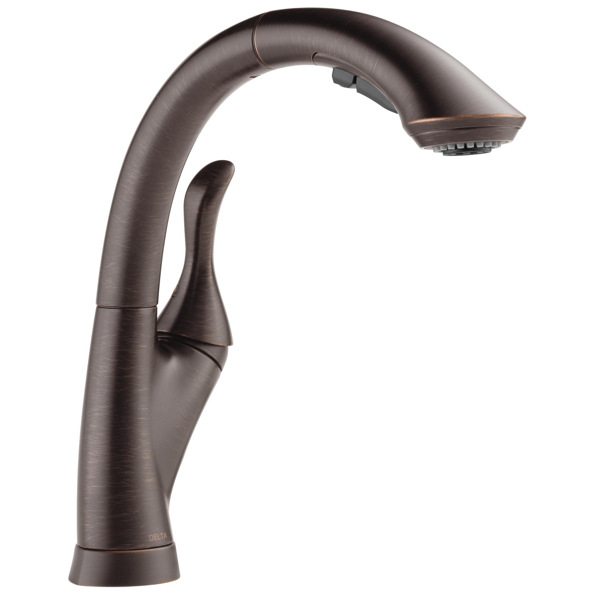 DELTA® 4153-RB-DST Linden™ Kitchen Faucet, Commercial, 1.5 gpm Flow Rate, 360 deg High-Arc Spout, Venetian Bronze, 1 Handles, 1/3 Faucet Holes, Domestic