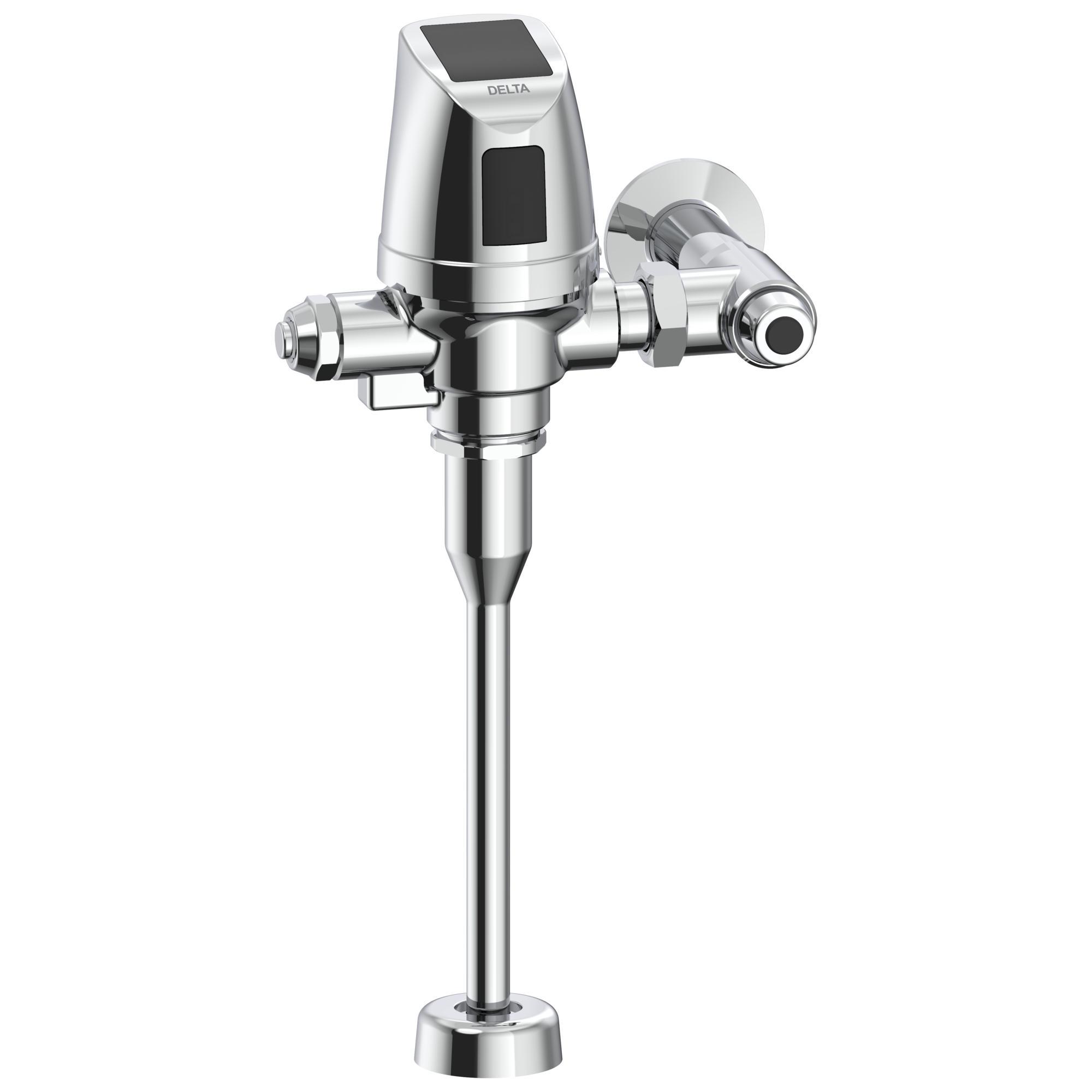 DELTA® 81T231SP-05-MMO Teck® Exposed Solar Flush Valve, 1.5 V AA Alkaline Battery, 0.125 gpm Flush Rate, 3/4 in Inlet, 60 psi Pressure, Polished Chrome, Import