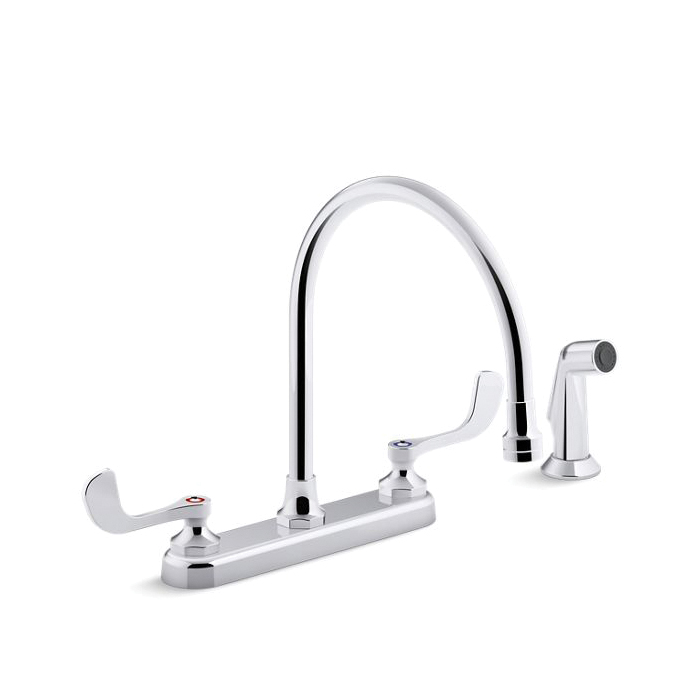 Kohler® 810T71-5AHA-CP Triton™ Bowe® Kitchen Sink Faucet, 1.5 gpm Flow Rate, 8 in Center, Rigid/Swivel Gooseneck Spout, Polished Chrome, 2 Handles