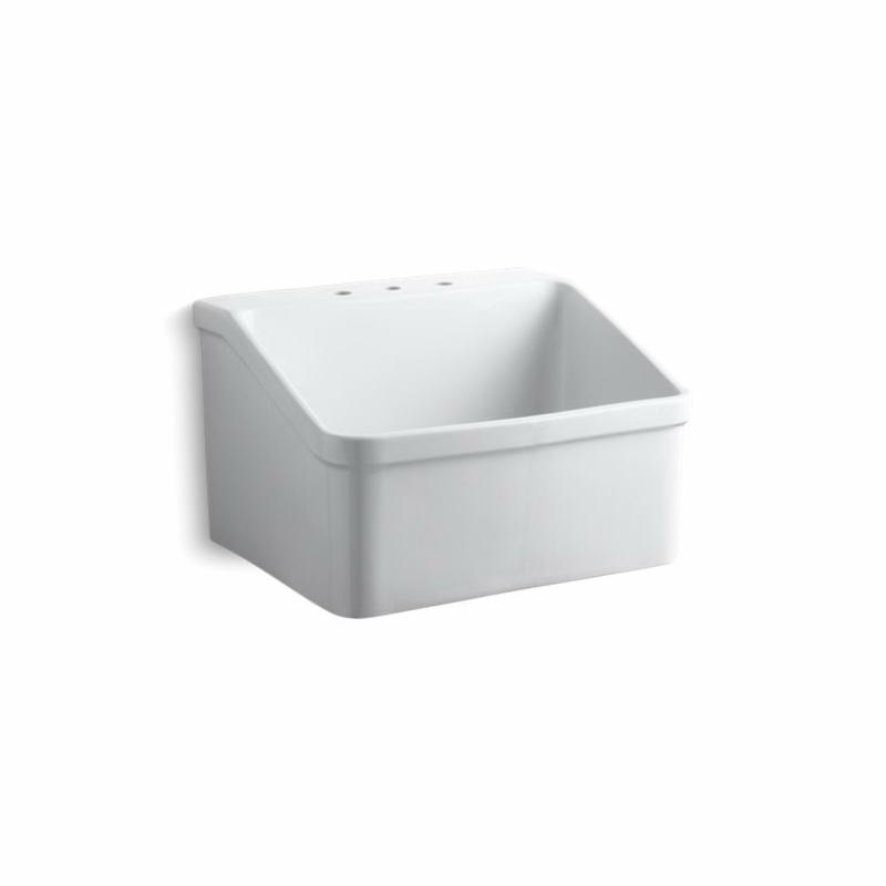 Kohler® 12794-0 Hollister™ Utility Sink, Rectangle Shape, 3 Faucet Holes, 28 in W x 22 in D x 17-1/2 in H, Vitreous China, White