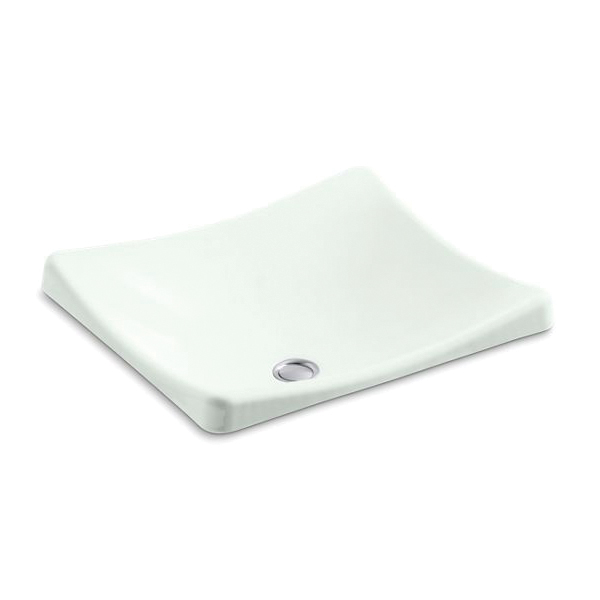 Kohler® 2833-FF Wading Pool® DemiLav® Vessel Bathroom Sink, Sloped Rectangular Shape, 16-1/2 in W x 15-5/8 in D x 7 in H, Above-Counter Mount, Enameled Cast Iron, Sea Salt™