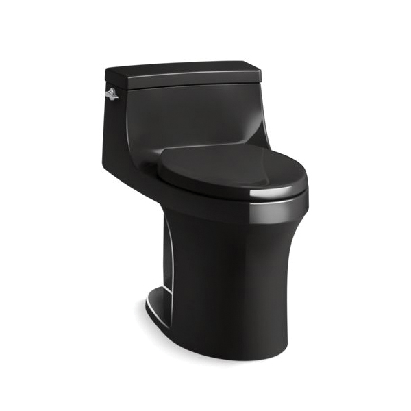 Kohler® 5172-7 Comfort Height® 1-Piece Toilet With Left-Hand Trip Lever, San Souci®, Compact Elongated Bowl, 16-1/2 in H Rim, 12 in Rough-In, 1.28 gpf, Black