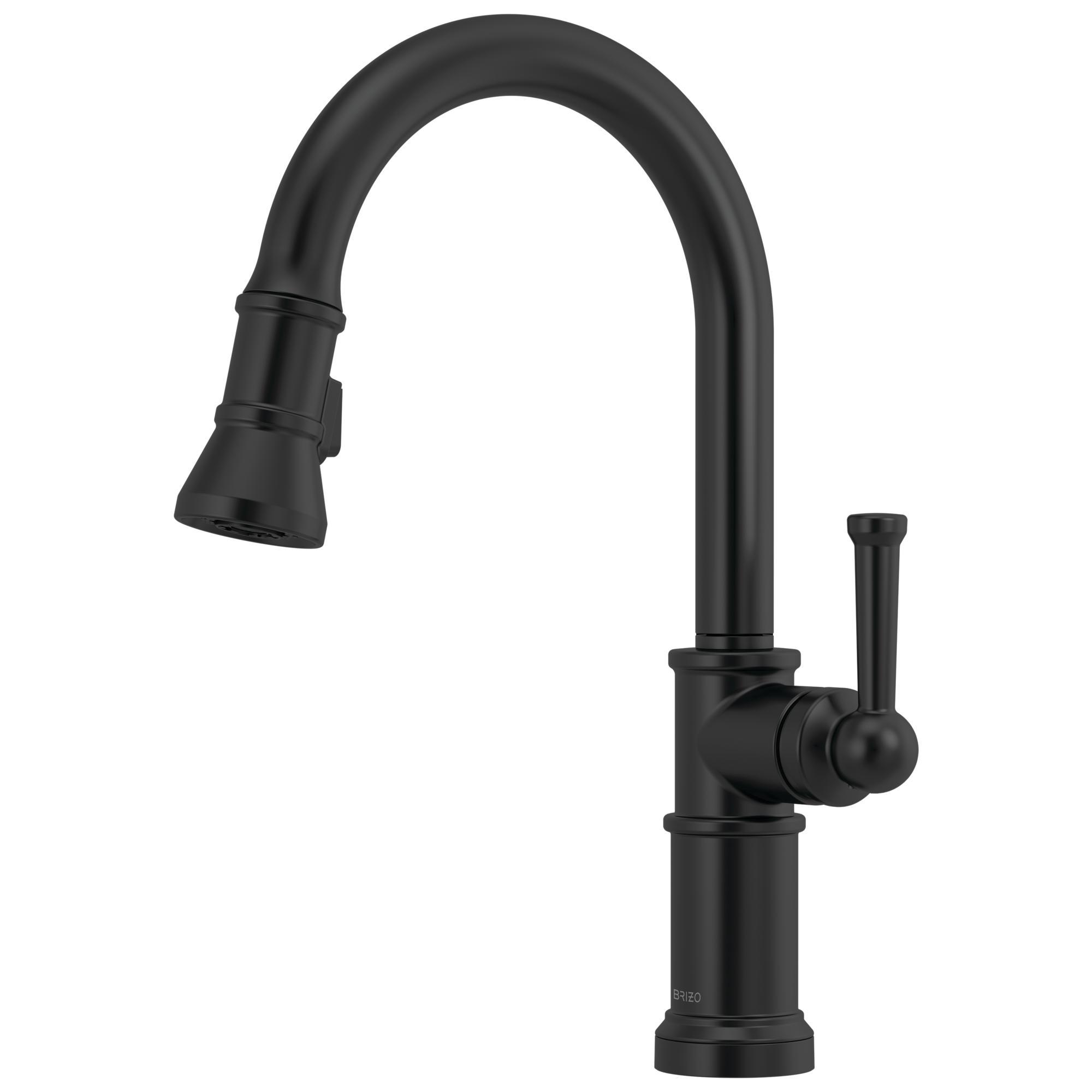 Brizo® 63025LF-BL Pull-Down Kitchen Faucet, 1.8 gpm Flow Rate, Matte Black, 1 Handles, 1 Faucet Holes, Spray/Aerated Stream Function, Domestic