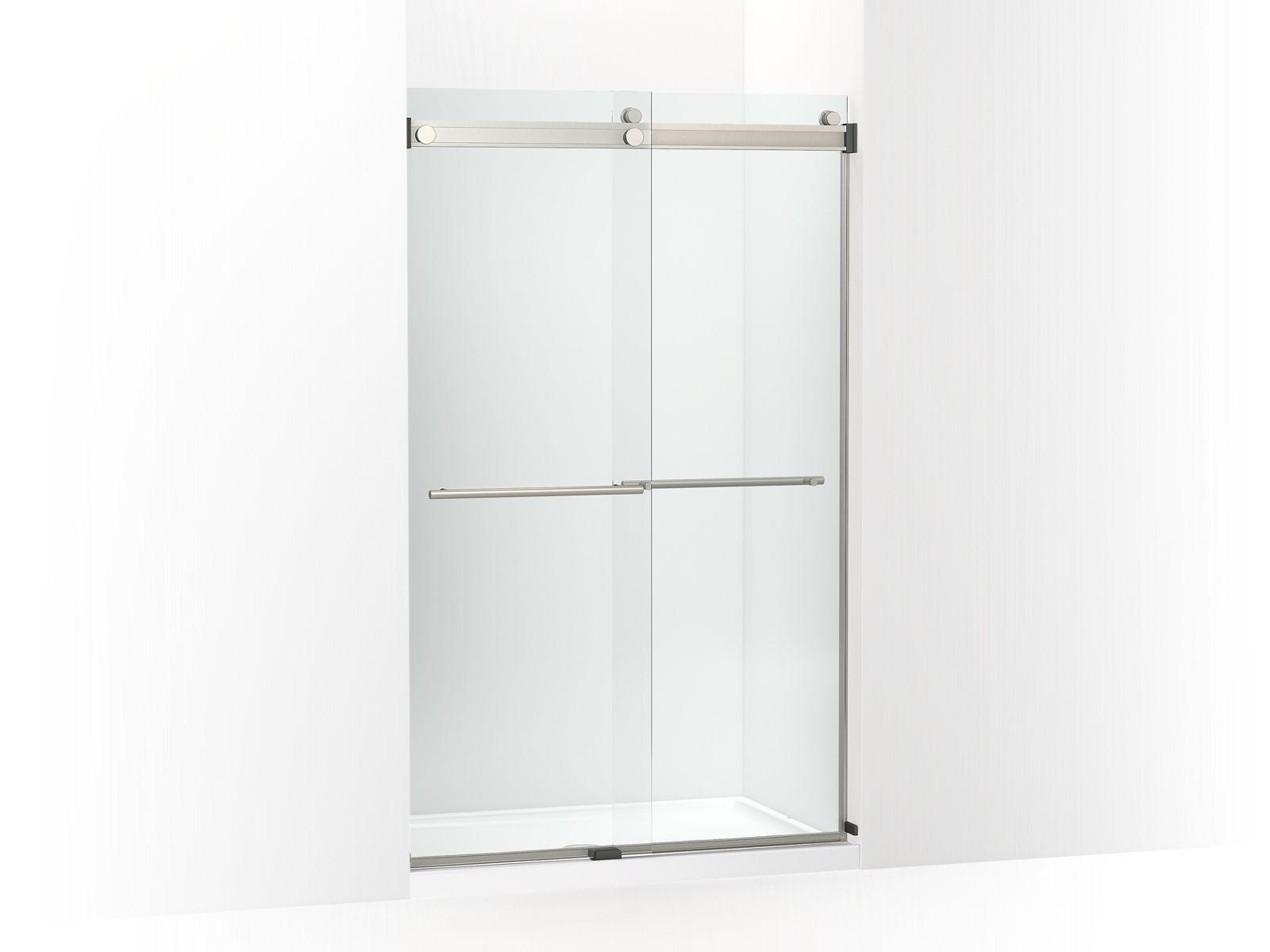 Kohler® 702422-L-BNK 702422-L Levity® Plus Sliding Bath Door, Frameless Frame, Crystal Clear Tempered Glass, Anodized Brushed Nickel, 5/16 in THK Glass, 71-9/16 in H Opening, 44-5/8 to 47-5/8 in W Opening