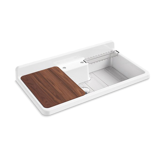 Kohler® 21103-2HW-0 Farmstead® Kitchen Sink, Rectangular Shape, 2 Faucet Holes, 45 in L x 25 in W x 13-7/8 in H, Floor Mount, Enameled Cast Iron, White