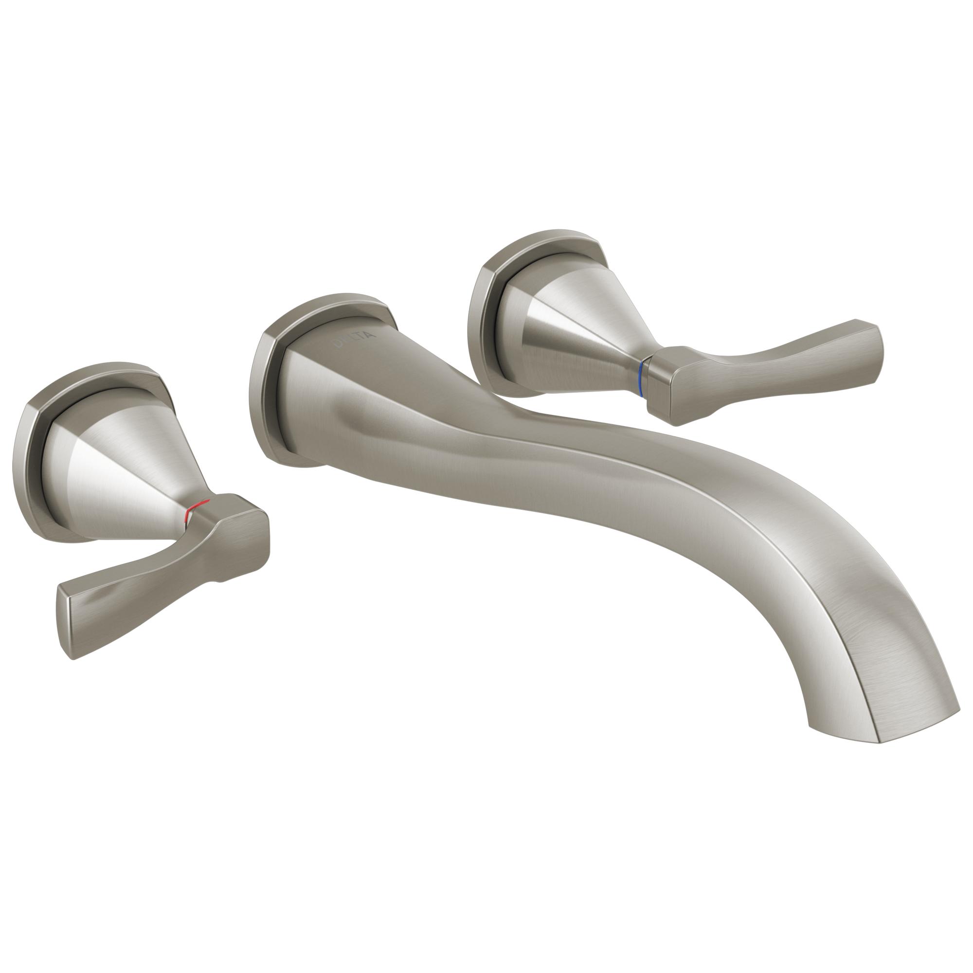DELTA® T5776-SS-PR-WL Stryke® Deck Mount Tub Filler, 8 gpm Flow Rate, 8 in Center, Stainless, 2 Handles, Import, Commercial