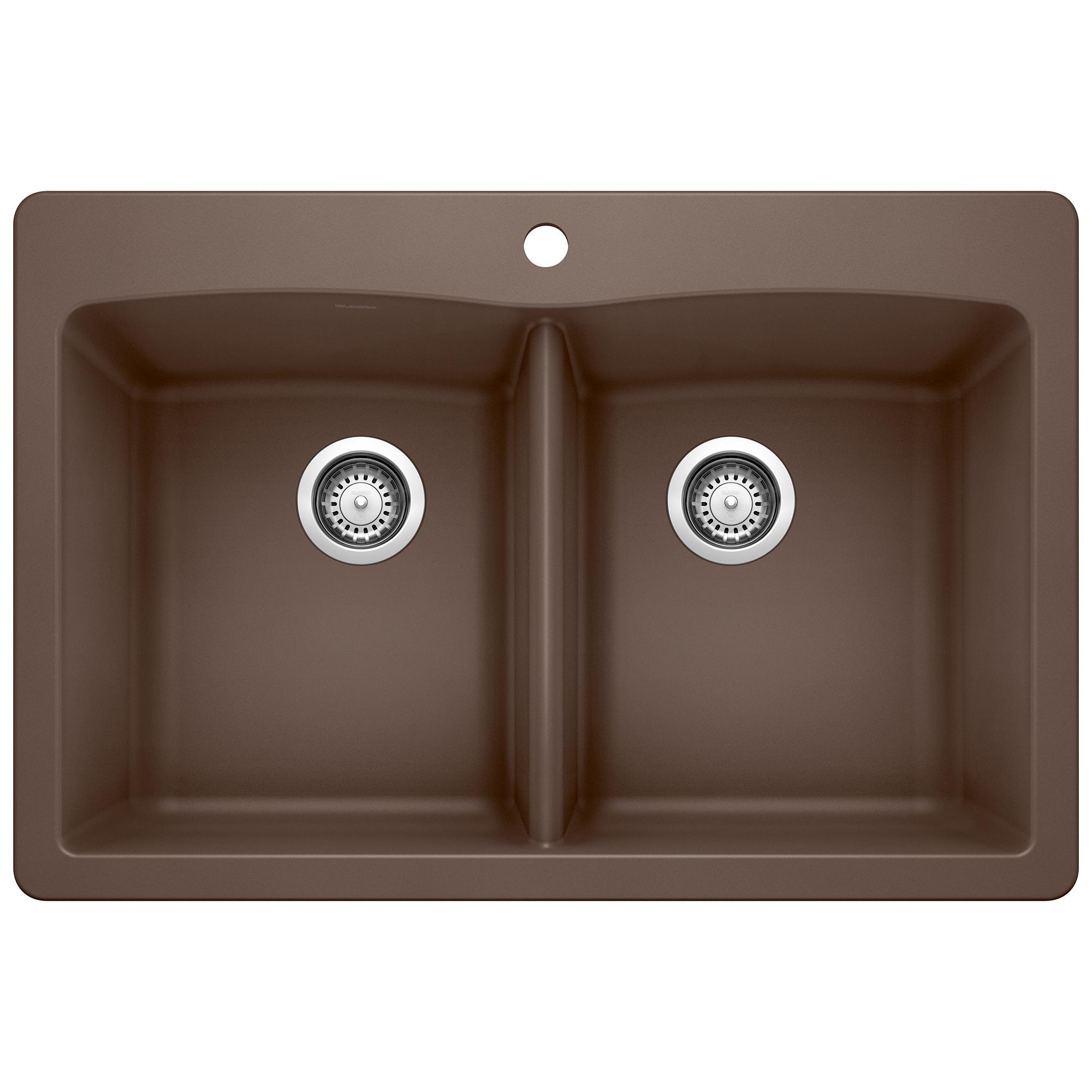 Blanco 440218 DIAMOND™ SILGRANIT® II Kitchen Sink With Ledge, SILGRANIT® II, Rectangle Shape, 1 Faucet Holes, 33 in W x 22 in D, Granite, Cafe Brown