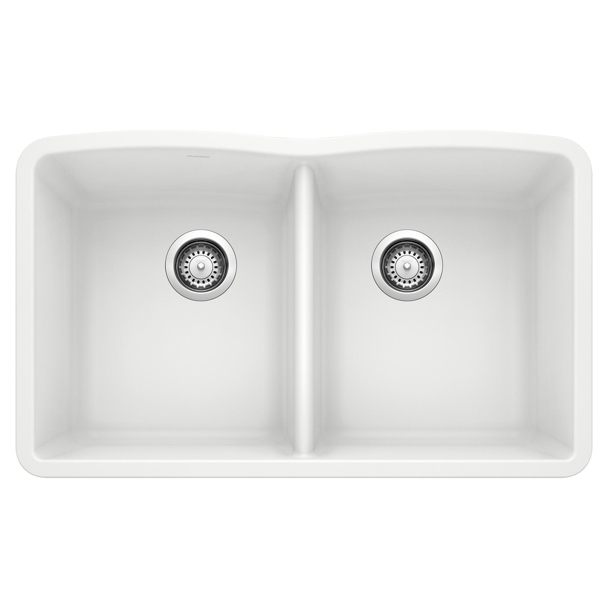 Blanco 440185 DIAMOND™ SILGRANIT® II Kitchen Sink, White, Rectangle Shape, 14-1/2 in Left, 14-1/2 in Right L x 17 in Left, 17 in Right W x 9-1/2 in Left, 9-1/2 in Right D Bowl, 32 in L x 19-1/4 in W, Solid Granite