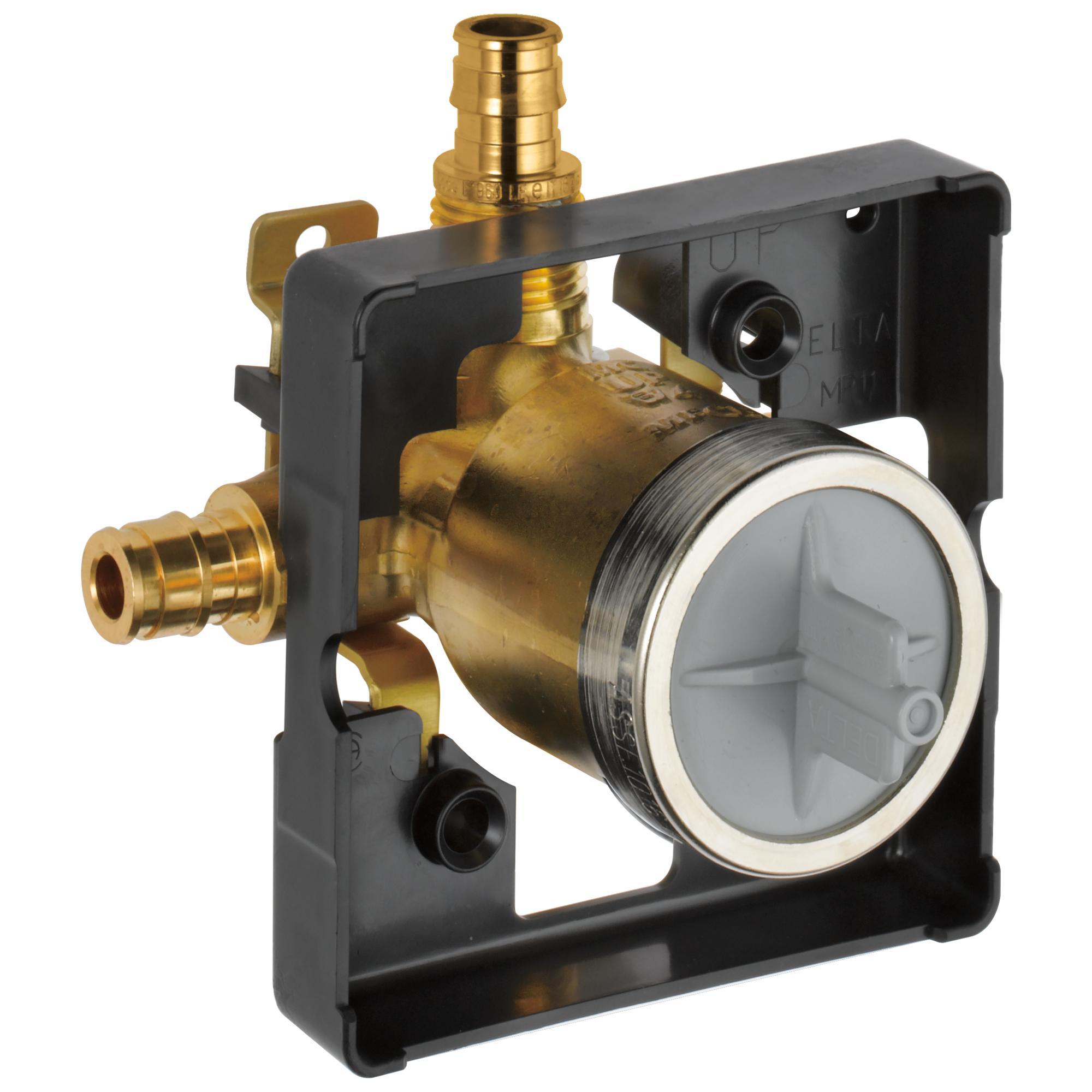 DELTA® R10000-PFS-MF MultiChoice® Universal Shower Rough-In Valve Body, 1/2 in Cold Expansion PEX Inlet x 1/2 in Pex Cold Expansion Outlet, Forged Brass Body, Domestic