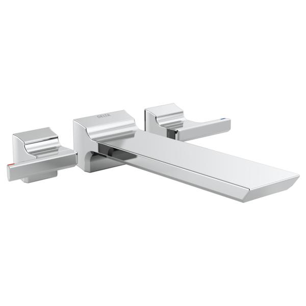 DELTA® T5799-PR-WL Pivotal™ Wall Mount Tub Filler Trim, 8 in Center, Lumicoat™ Polished Chrome, 2 Handles, Import, Commercial/Residential