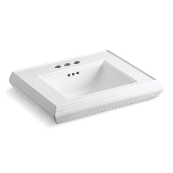 Kohler® 2239-4-0 Memoirs® Bathroom Sink Basin With Overflow Drain, Rectangular Shape, 2 in Faucet Hole Spacing, 24 in W x 19-3/4 in D x 8 in H, Wall Mount, Fireclay, White