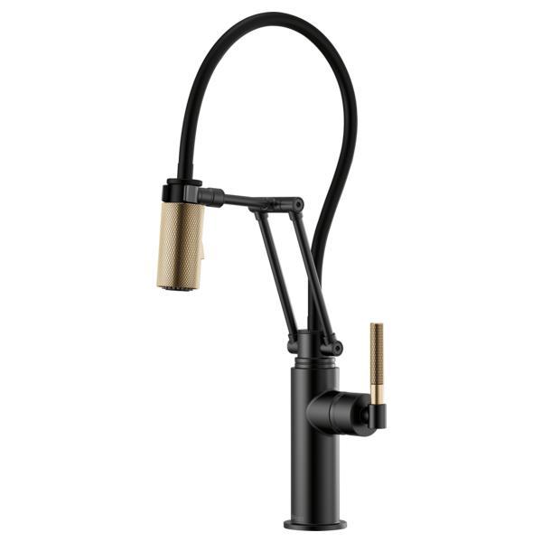 Brizo® 63243LF-BLGL Litze™ Articulating Kitchen Faucet, 1.8 gpm Flow Rate, Swivel Spout, Matte Black/Luxe Gold, 1 Handles, Domestic
