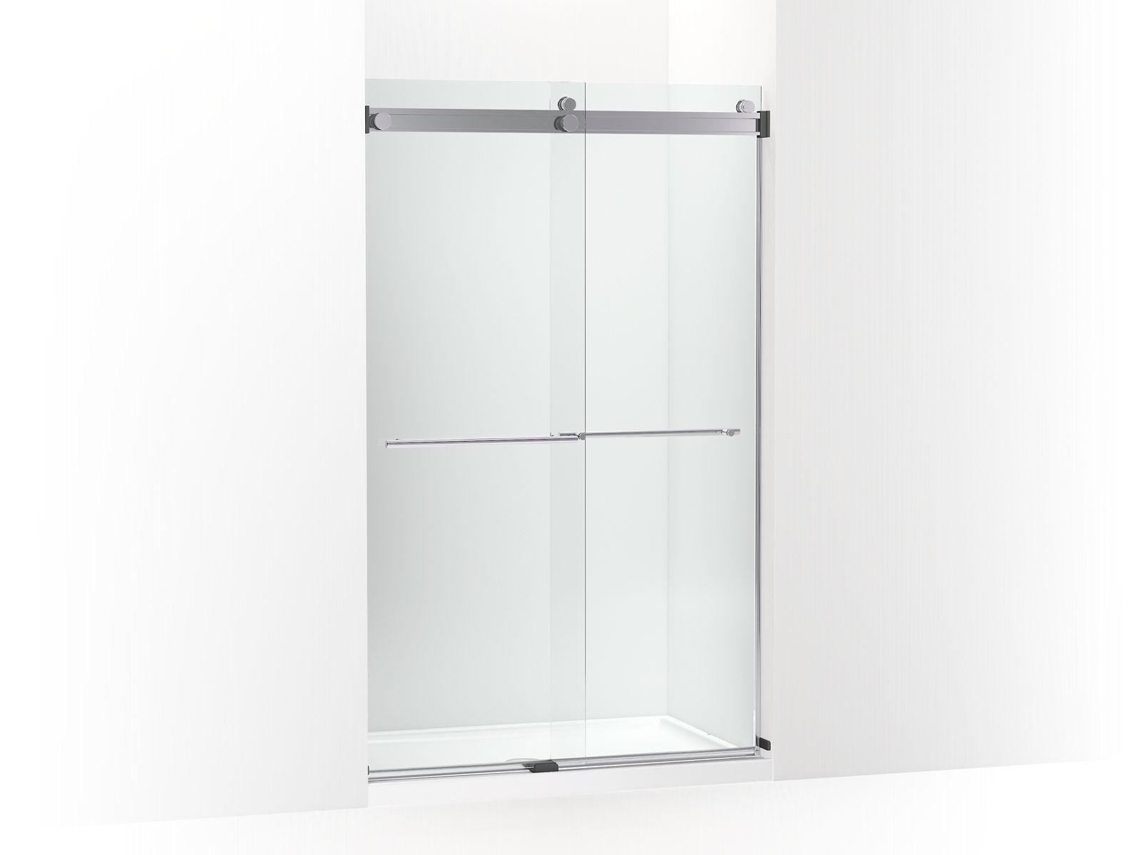 Kohler® 702422-L-SHP 702422-L Levity® Plus Sliding Door, Frameless Frame, Crystal Clear Tempered Glass, Bright Polished Silver, 5/16 in THK Glass, 71-9/16 in H Opening, 44-5/8 to 47-5/8 in W Opening