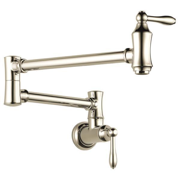 DELTA® 1177LF-PN Traditional Pot Filler Faucet, 4 gpm Flow Rate, Swivel Spout, Brilliance® Polished Nickel, 2 Handles, Import