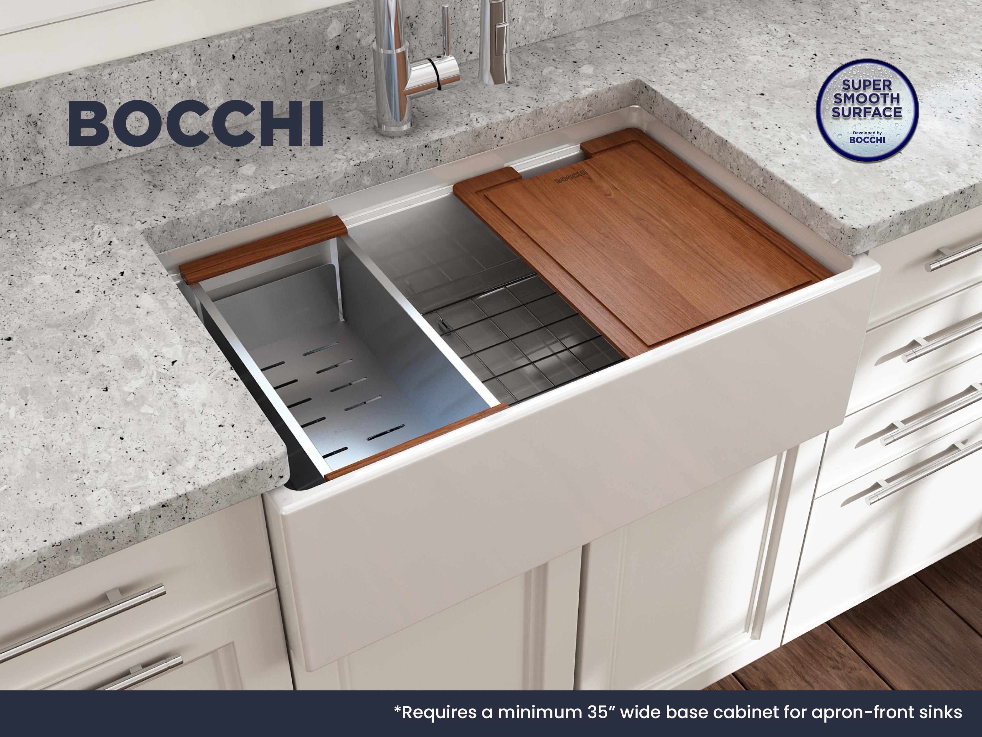 BOCCHI 1344-001-0120 Contempo Step Rim Contemporary Kitchen Sink, Rectangular Shape, 10 in H x 19 in W x 30 in L, Fireclay, White, Import