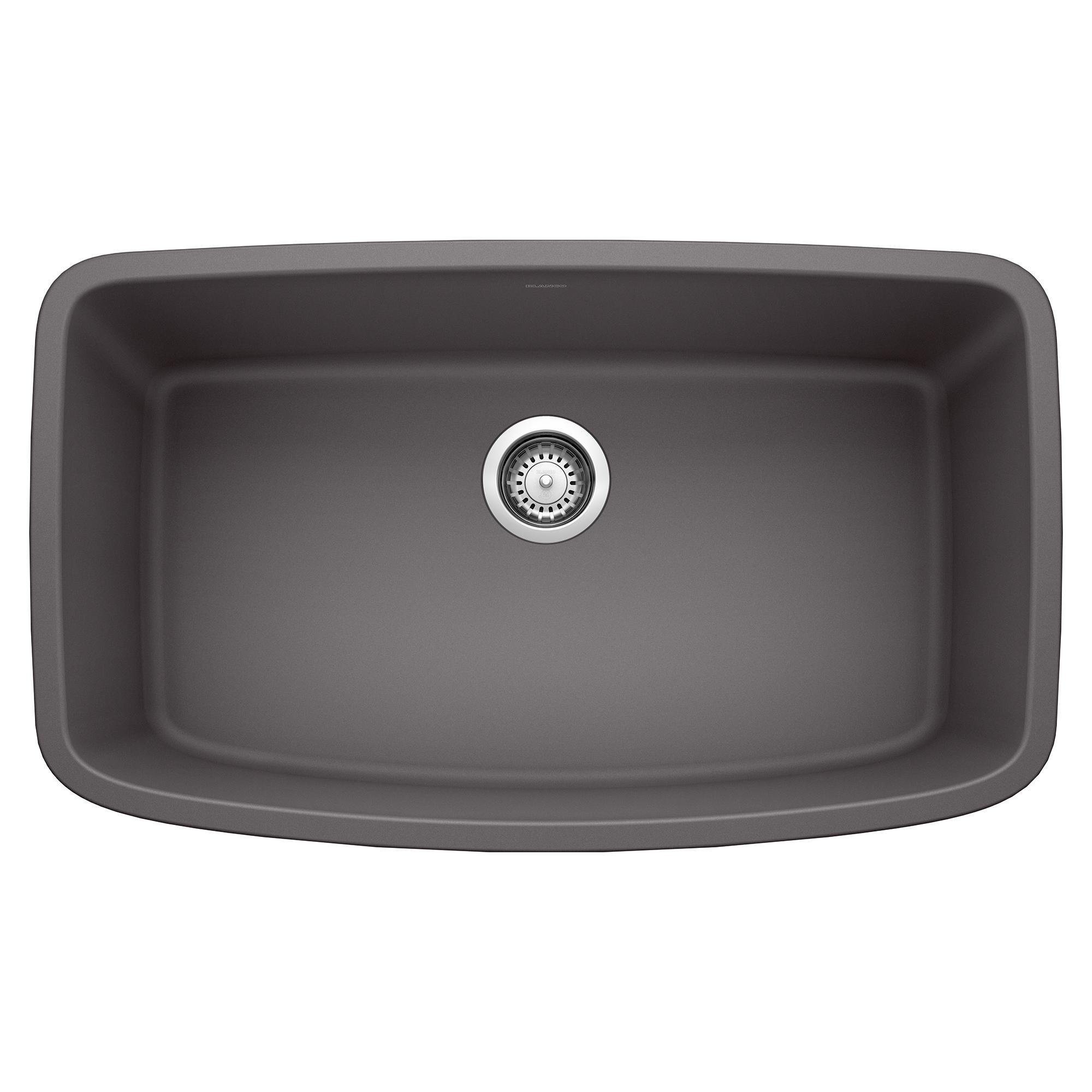 Blanco 441611 VALEA™ SILGRANIT® II Kitchen Sink, Cinder, Rectangle Shape, 30 in L x 17 in W x 9-1/2 in D Bowl, 32 in L x 19 in W, Solid Granite