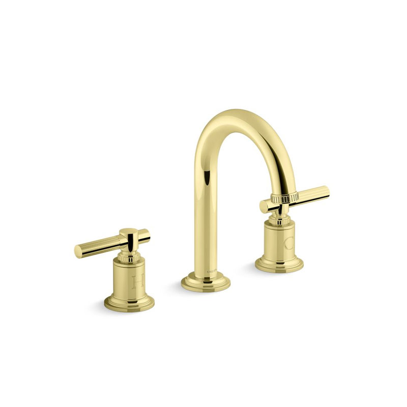 Kallista P21211-LV-ULB Central Park West® Sink faucet, arch spout, lever handles, Unlacquered Brass