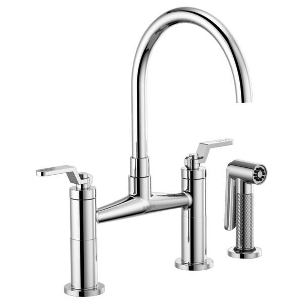 Brizo® 62544LF-PC Widespread Bridge Kitchen Faucet With Matching Side Spray, 1.8 gpm, 8 in Center, Arc Spout, Polished Chrome, 2 Handles, Side Spray(Y/N): Yes, Domestic