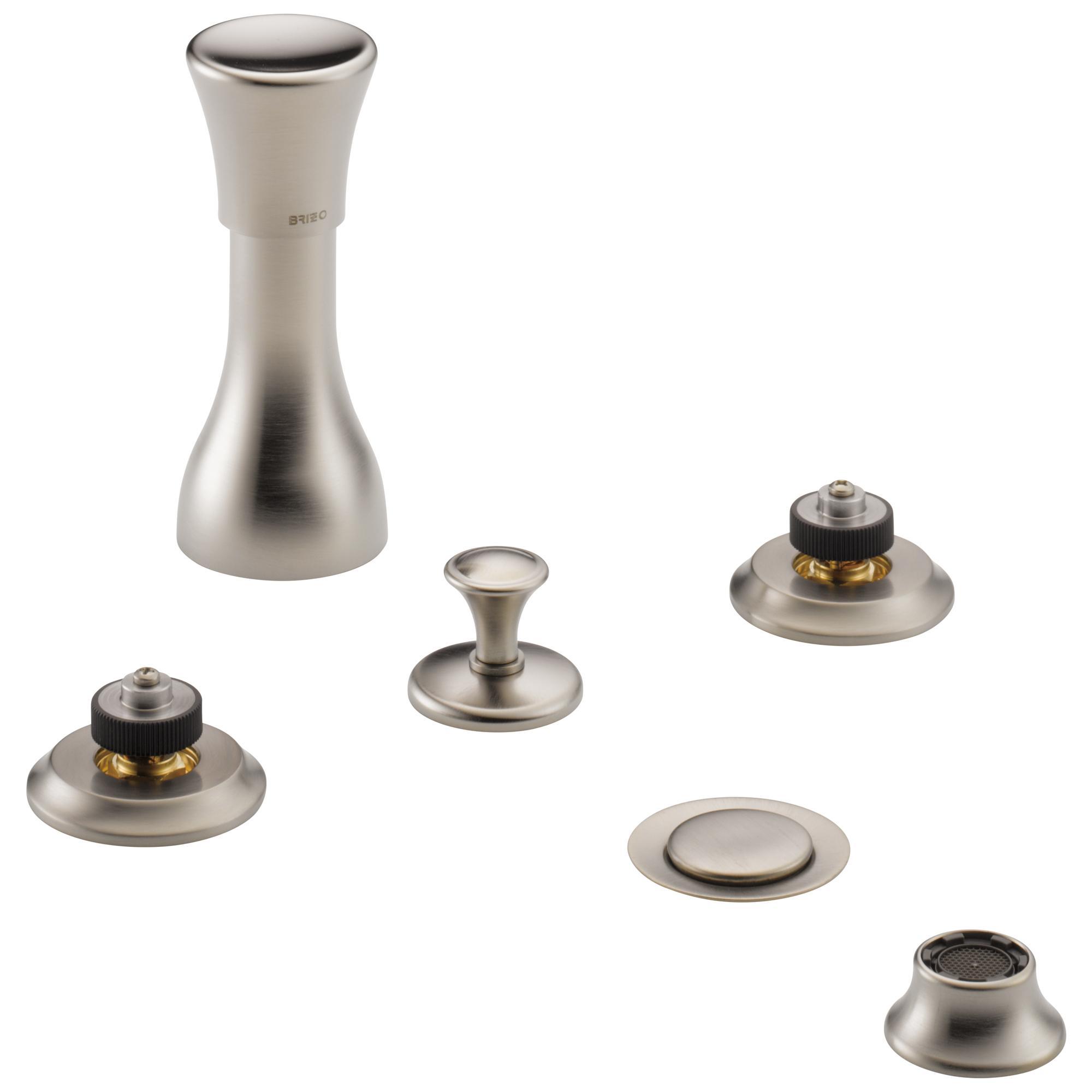 Brizo® 68460-NKLHP Widespread Bidet Faucet, Rook™, Commercial, 5 to 8 in Center, Luxe Nickel, Pop-Up Drain, Domestic