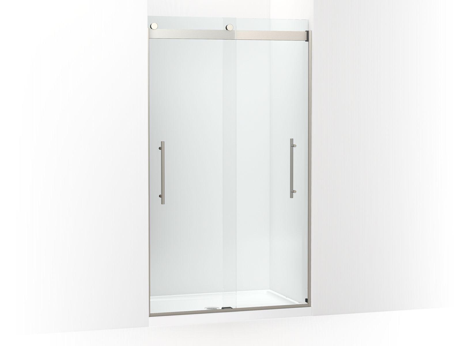 Kohler® 702427-L-BNK 702427-L Levity® Plus Sliding Shower Door, Frameless Frame, Crystal Clear Tempered Glass, Anodized Brushed Nickel, 3/8 in THK Glass, 75-5/8 in H Opening, 44-5/8 to 47-5/8 in W Opening