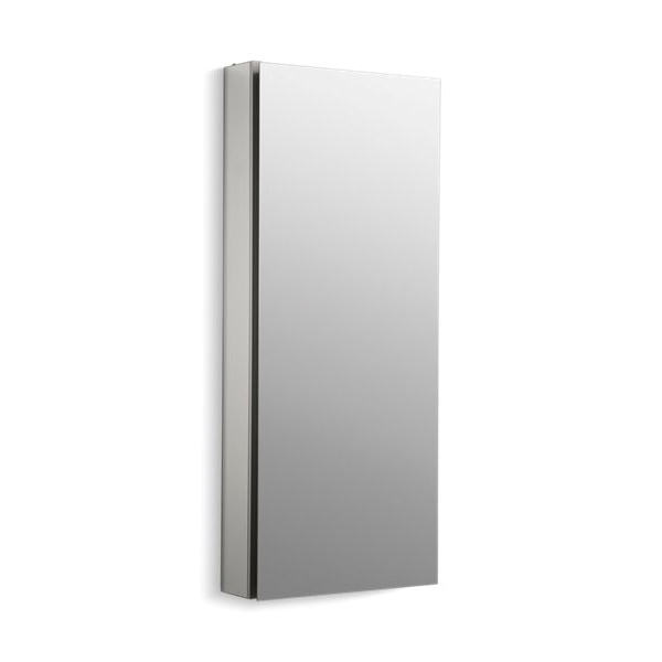 Kohler® 2913-PG-SAA Catalan® Single Door Medicine Cabinet With 107 deg Hinge, 4-3/4 in OAL x 15 in OAW x 36-1/8 in OAH, Anodized Aluminum, Satin