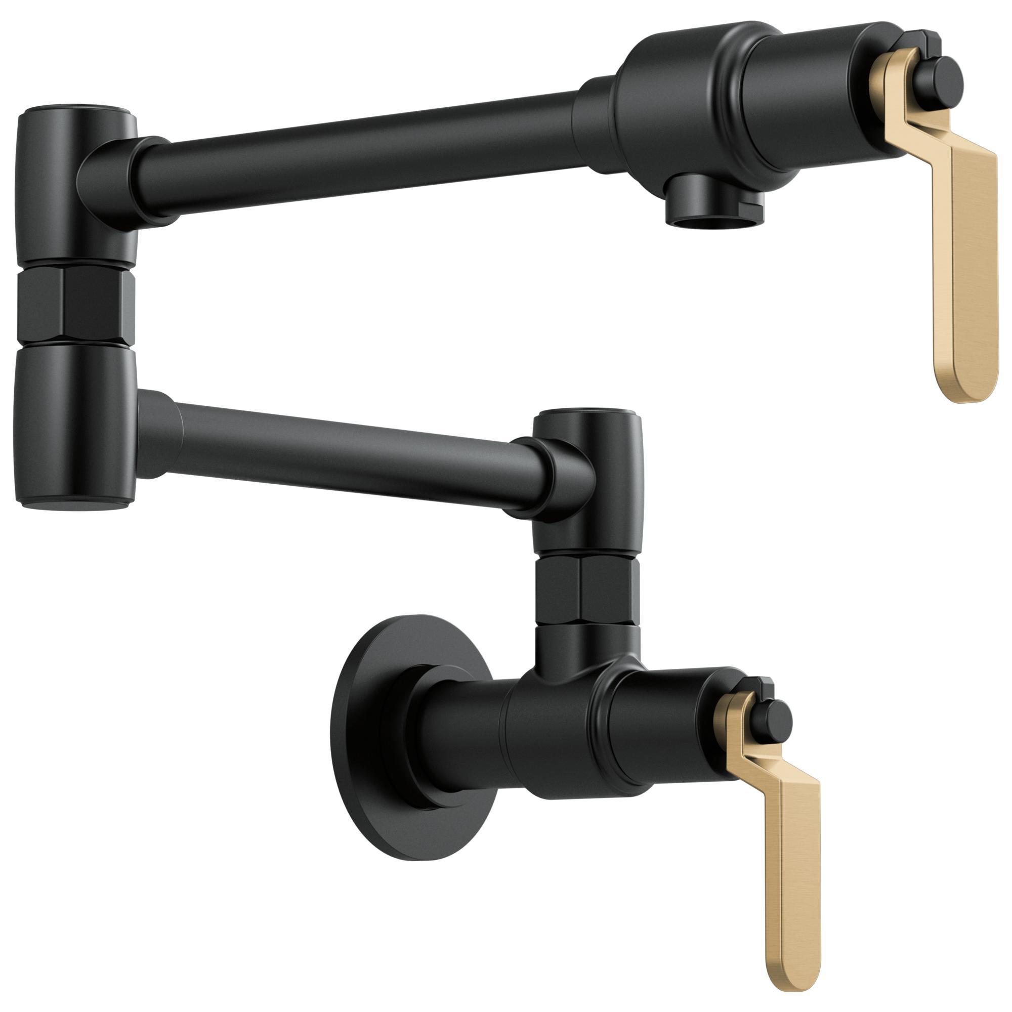 Brizo® 62844LF-BLGL Litze® Pot Filler, Commercial/Residential, 4 gpm Flow Rate, Swing Spout, Matte Black/Luxe Gold, 2 Handles, Import