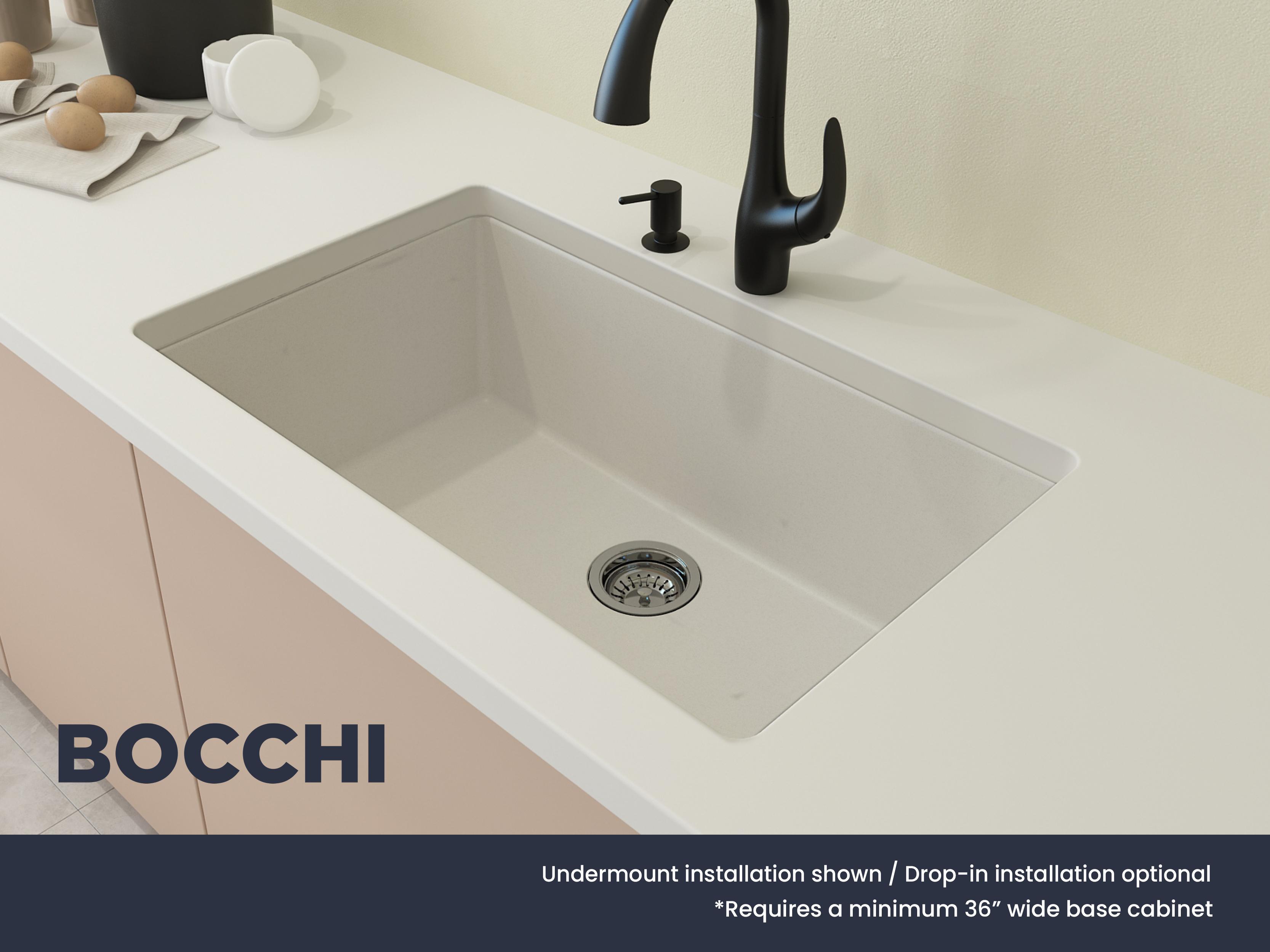 BOCCHI 1604-507-0126 Campino Uno Kitchen Sink, 1 Faucet Holes, 9.5 in H x 22 in W x 33 in L, Granite, Milk White, Import