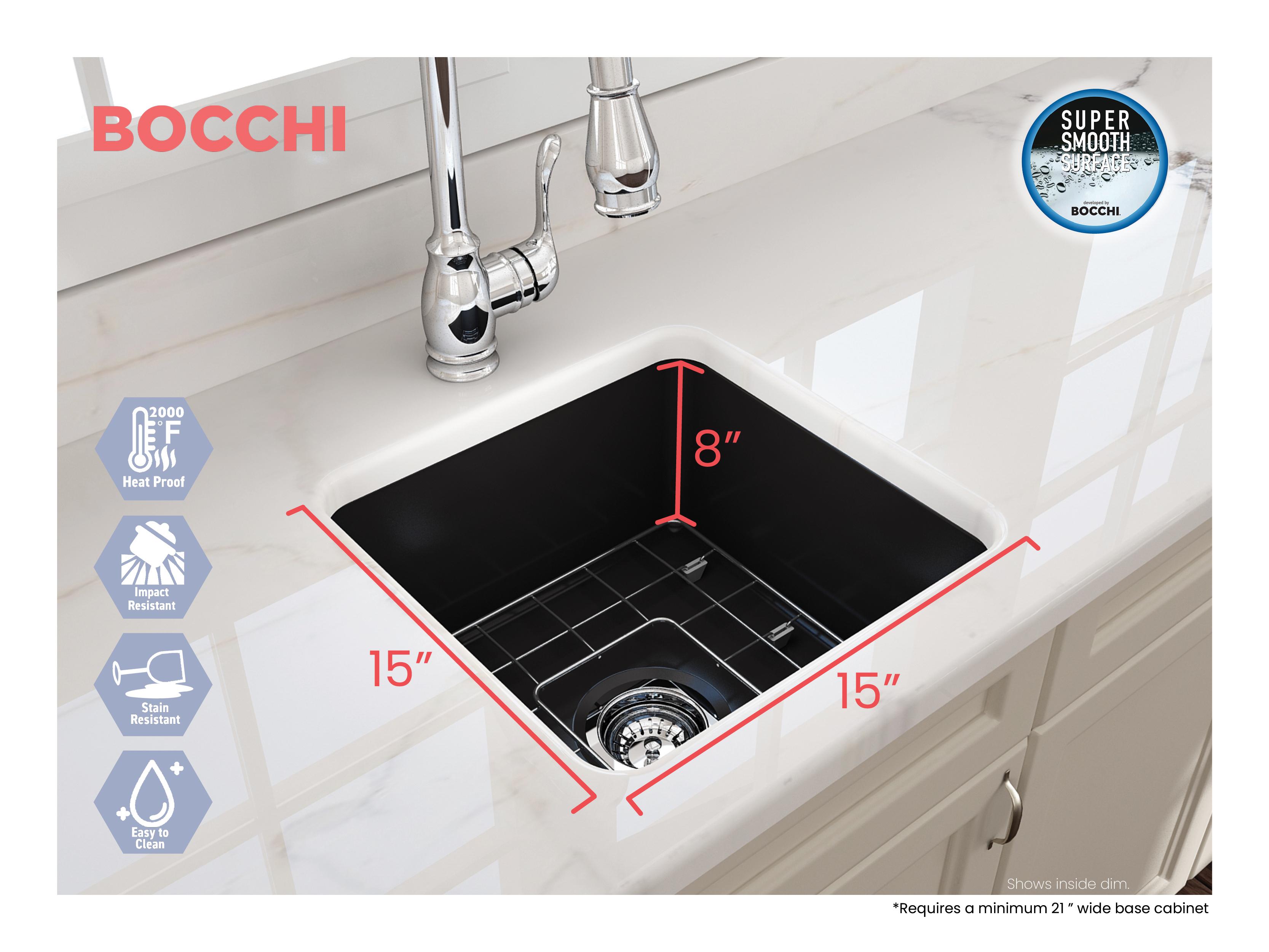 BOCCHI 1359-004-0120 Sotto Modern Bar Sink, Square Shape, 8 in H x 18 in W x 18 in L, Fireclay, Matte Black, Import