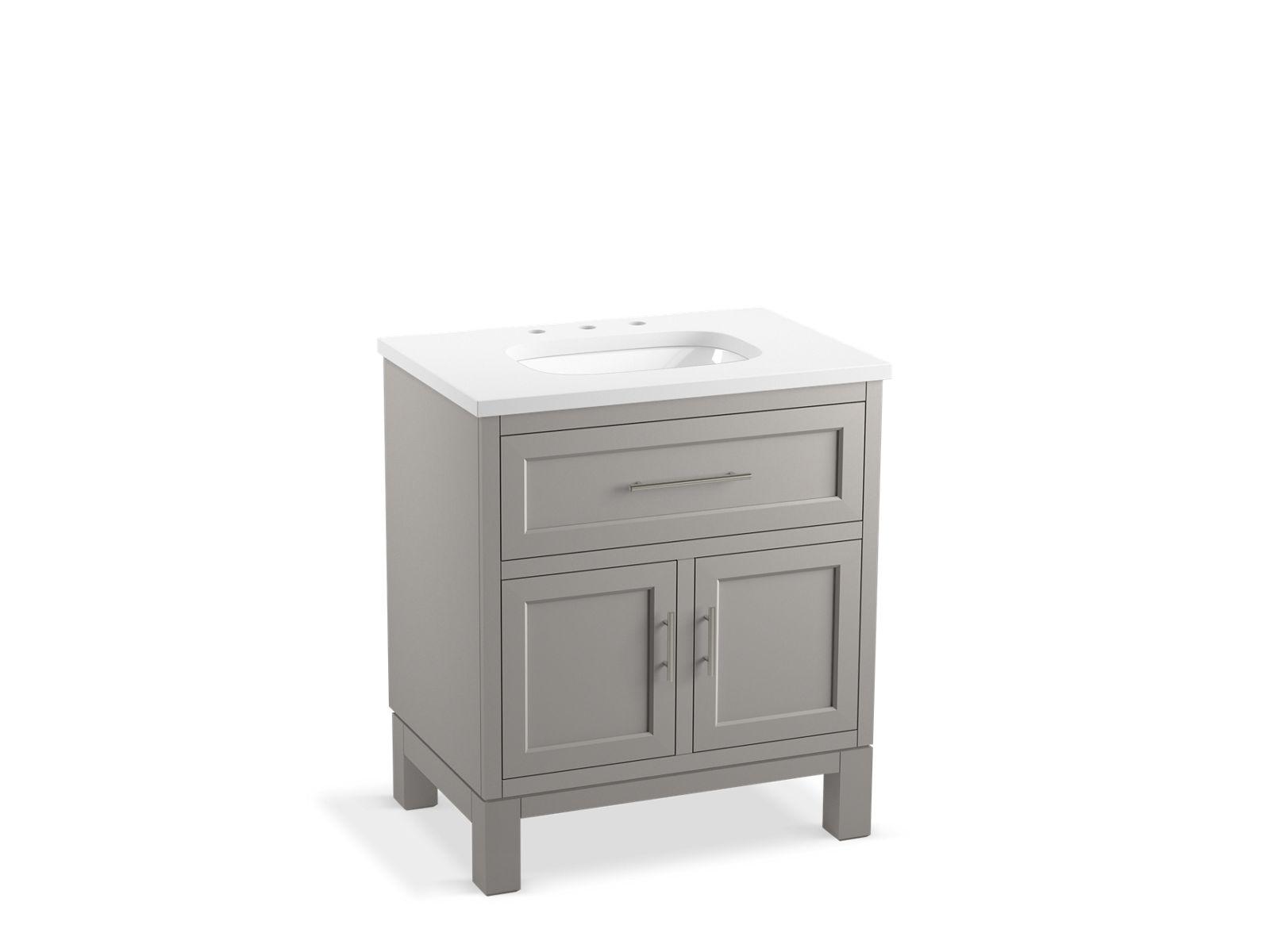 Kohler® 28380-ASB-1WT Quo™ Vanity Cabinet with Sink and Top, 35-13/16 in OAH x 30 in OAW x 21-1/2 in OAD, White Basin
