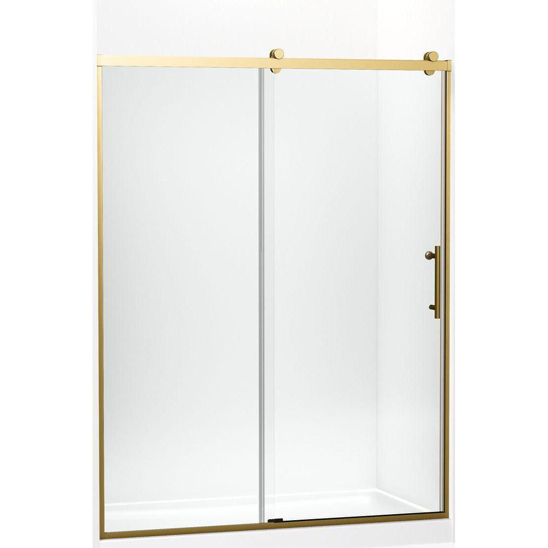 Kohler® 702256-10L-2MB 702256-10L Rely® Door, Frameless Frame, Crystal Clear Tempered Glass, Vibrant Brushed Moderne Brass, 3/8 in THK Glass, 73-7/8 in H Opening, 56-5/8 to 59-5/8 in W Opening
