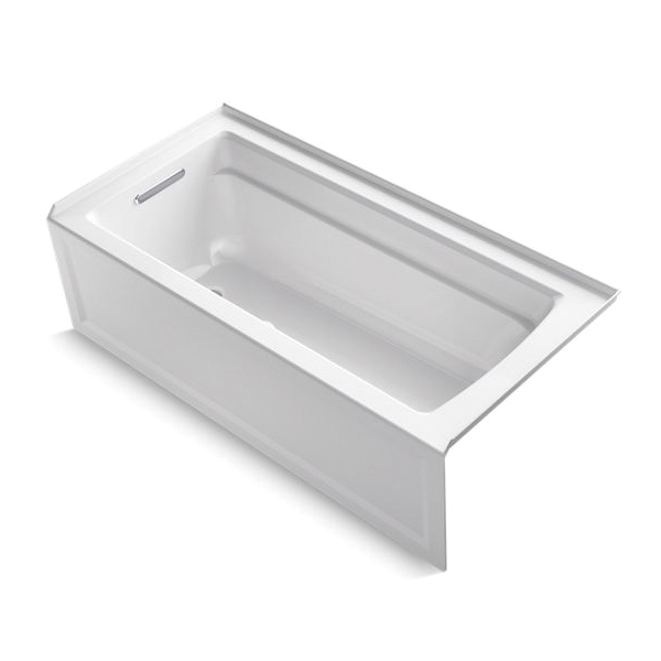 Kohler® 1948-LA-0 Archer® Bathtub With Integral Apron and 3-Side Integral Flange, Soaking Hydrotherapy, Rectangular Shape, 66 in L x 32 in W, Left Drain, White