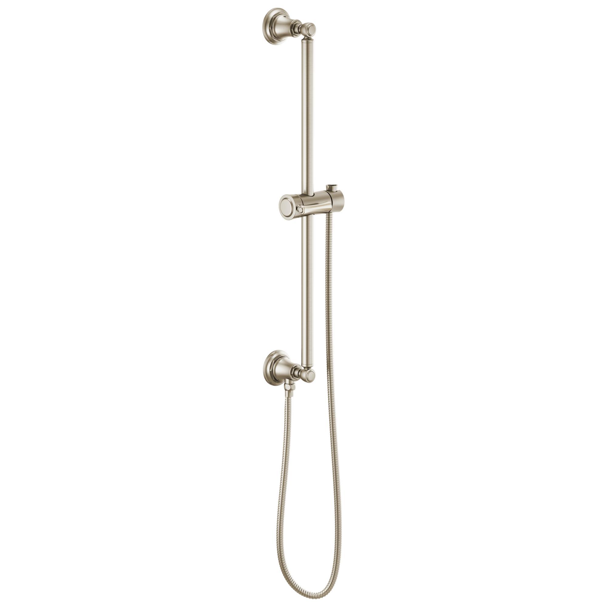 Brizo® 74795-BN Essential™ Shower Series Classic Round Universal Wall Slide Bar With Adjustable Slide, 26-1/2 in L Bar, 4-3/8 in OAD, Brushed Nickel, Import