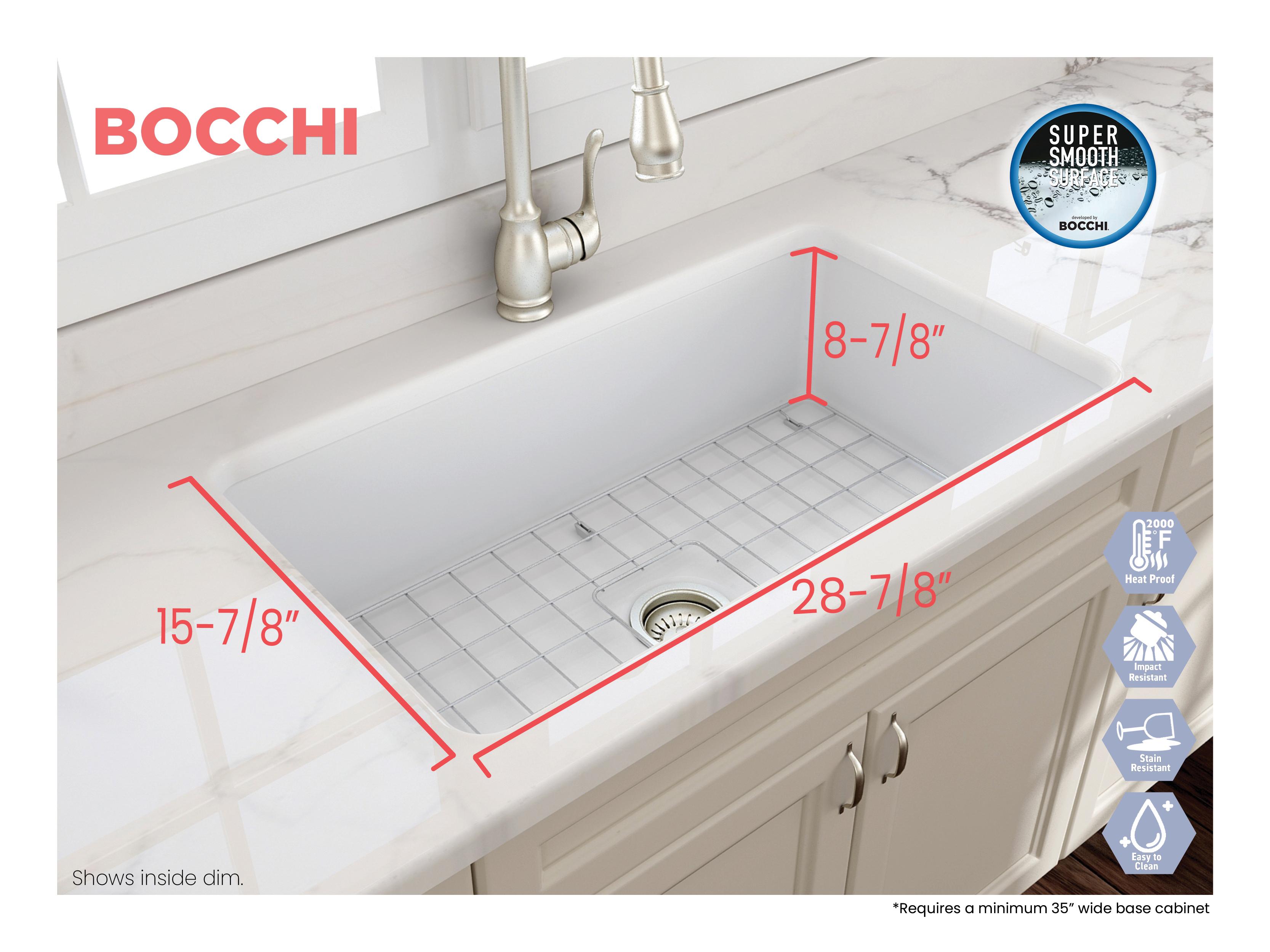 BOCCHI 1362-002-0120 Sotto Modern Kitchen Sink, Rectangle Shape, 10 in H x 19 in W x 32 in L, Fireclay, Matte White, Import