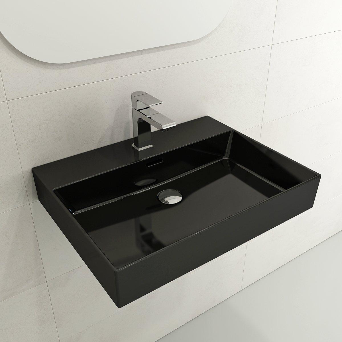 BOCCHI 1376-005-0126 Milano Modern Bathroom Sink, Rectangle Shape, 5.12 in H x 18.31 in W x 23.82 in L, Fireclay, Black, Import