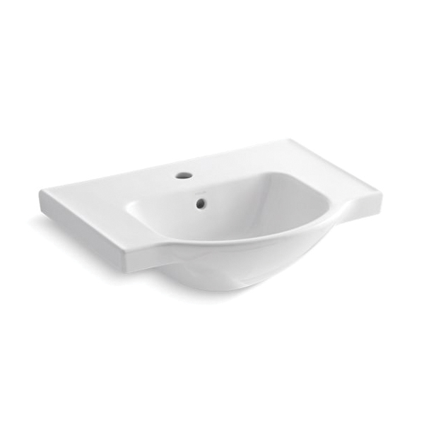 Kohler® 5248-1-0 Veer™ Bathroom Sink Basin With Overflow, Arched Shape, 24 in W x 18-1/4 in D x 8 in H, Wall Mount, Vitreous China, White