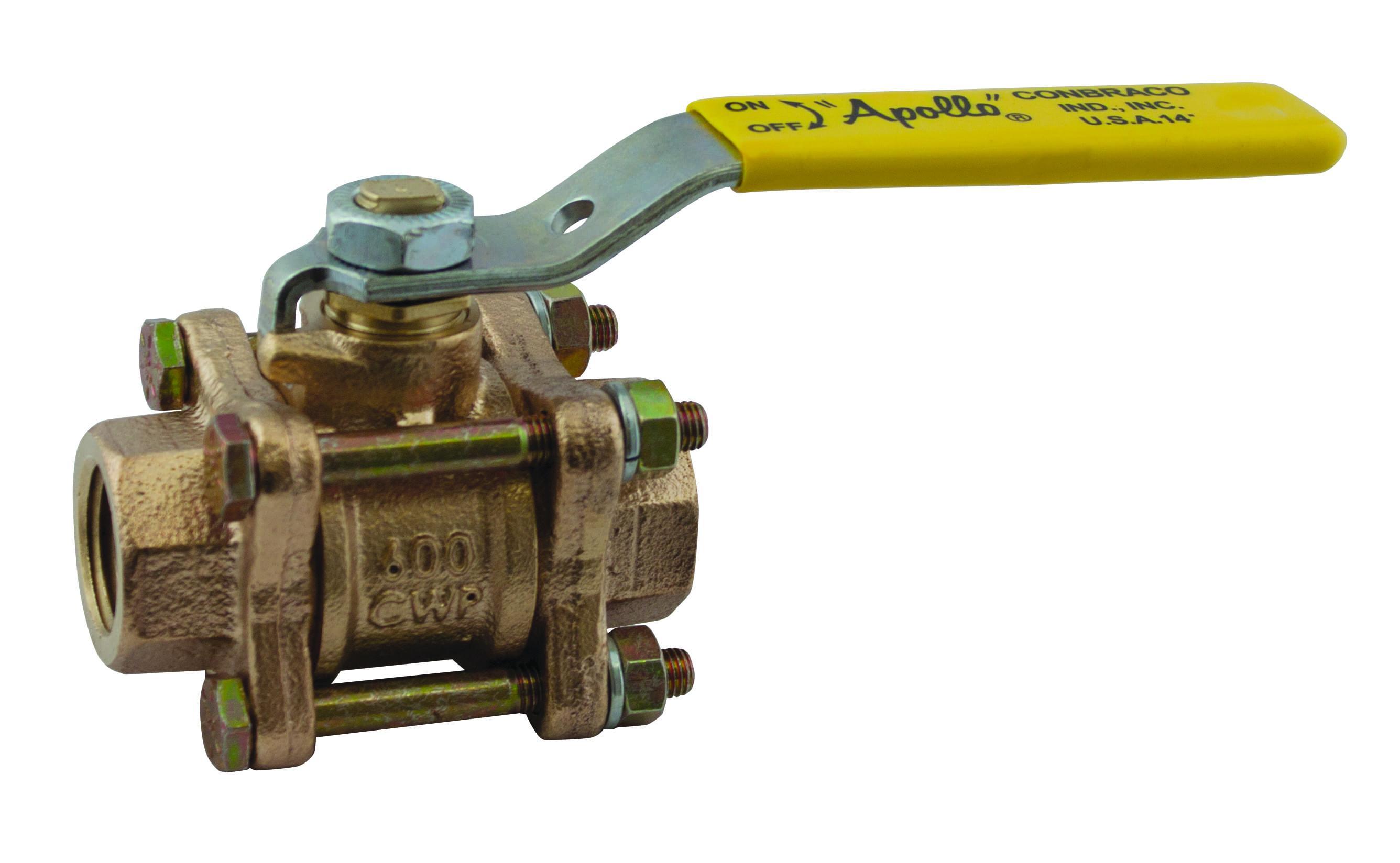Apollo&trade: 8210557 82-100 3-Piece Ball Valve, 1 in Nominal, FNPT End Style, Bronze Body, Full Port, RPTFE Softgoods, Domestic