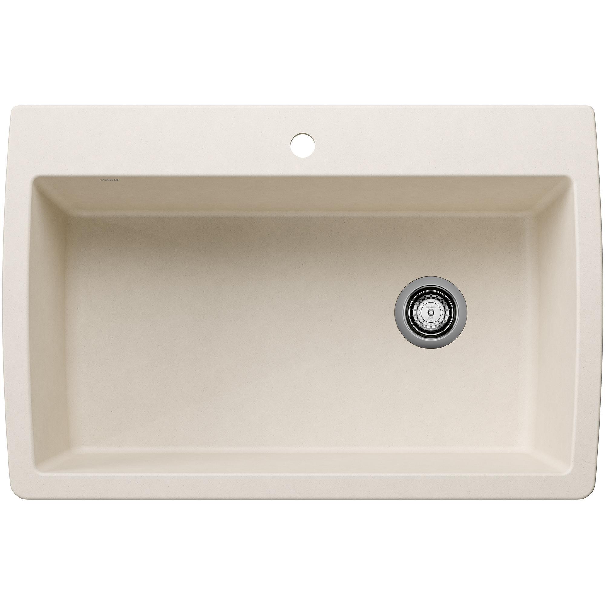 Blanco 443072 DIAMOND SUPER SILGRANIT Single Dual Mount Sink, Rectangle Shape, 1 Faucet Holes, 10 in H x 33-1/2 in W x 22 in D, Granite, Soft White, Import