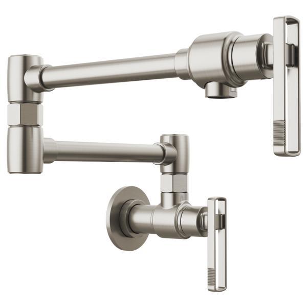 Brizo® 62807LF-SS-L Kintsu® Pot Filler, 4 gpm Flow Rate, Dual Jointed Swivel Spout, Stainless, 2 Handles, Import