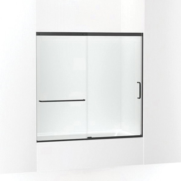 Kohler® 707618-8L-BL K-707618-8L Elate® Sliding Bath Door, 54-3/16 in H x 56-1/4 to 59-5/8 in W Opening, Frameless Frame, 5/16 in THK Glass, Matte Black