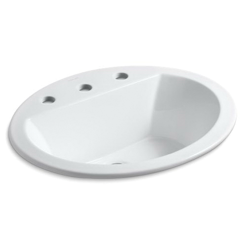 Kohler® 2699-8-0 Bryant® Self-Rimming Bathroom Sink With Overflow Drain, Oval Shape, 8 in Faucet Hole Spacing, 20-1/8 in W x 16-1/2 in D x 7-5/8 in H, Drop-In Mount, Vitreous China, White