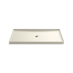 Kohler® 8649-96 Rely® 1-Piece Single Threshold Shower Base, Biscuit, Center Drain, 60 in L x 34 in W x 4-3/16 in D