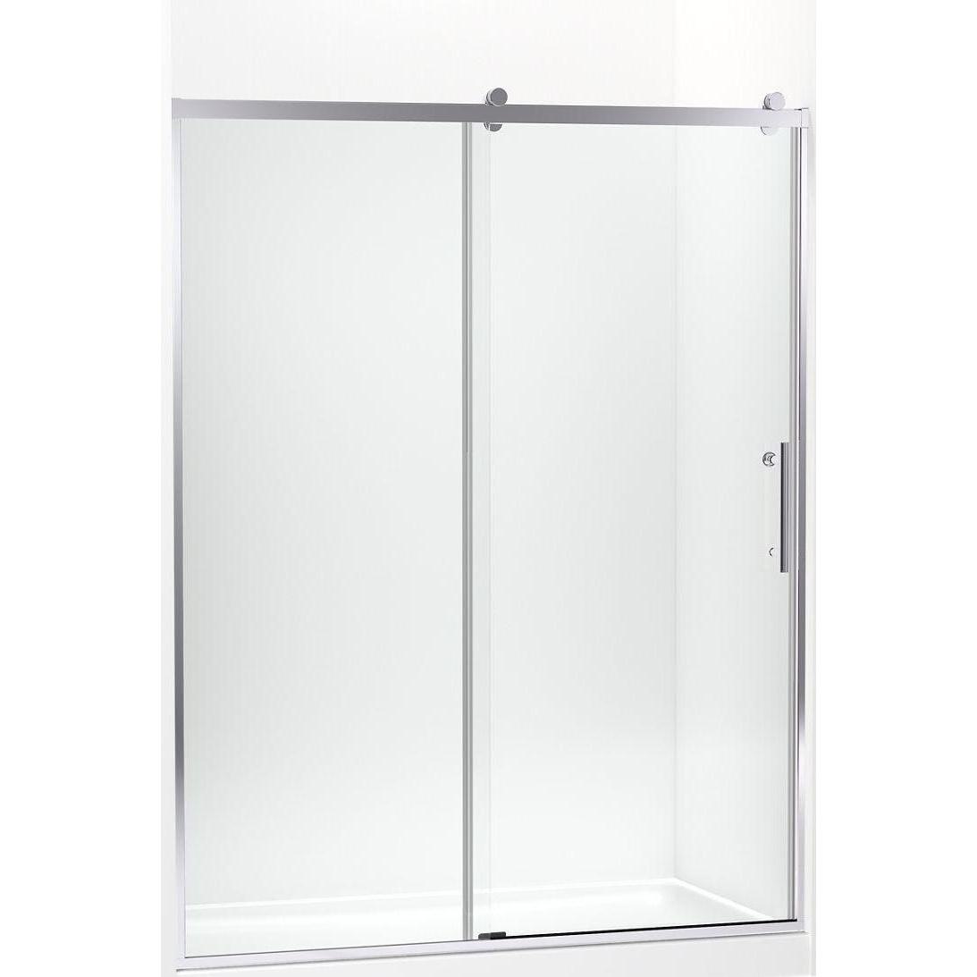 Kohler® 702256-10L-SHP 702256-10L Rely® Door, Frameless Frame, Crystal Clear Tempered Glass, Bright Polished Silver, 3/8 in THK Glass, 73-7/8 in H Opening, 56-5/8 to 59-5/8 in W Opening