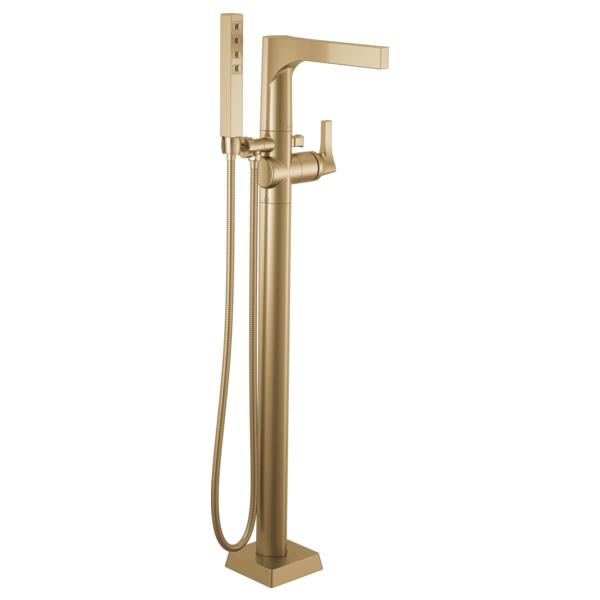 DELTA® T4774-CZFL Zura™ Floor Mount Tub Filler, 2 gpm Flow Rate, Brilliance® Champagne Bronze, 1 Handles